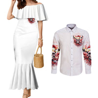 skull-santa-claus-couples-matching-mermaid-dress-and-long-sleeve-button-shirt-i-heard-santa-on-the-roof-so-i-turned-on-fireplace