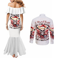 skull-santa-claus-couples-matching-mermaid-dress-and-long-sleeve-button-shirt-i-heard-santa-on-the-roof-so-i-turned-on-fireplace