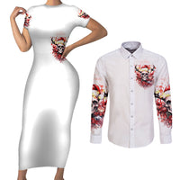 Skull Santa Claus Couples Matching Short Sleeve Bodycon Dress and Long Sleeve Button Shirt I Heard Santa On The Roof So I Turned On Fireplace - Wonder Print Shop