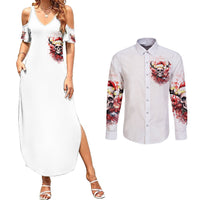 Skull Santa Claus Couples Matching Summer Maxi Dress and Long Sleeve Button Shirt I Heard Santa On The Roof So I Turned On Fireplace - Wonder Print Shop