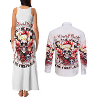 Skull Santa Claus Couples Matching Tank Maxi Dress and Long Sleeve Button Shirt I Heard Santa On The Roof So I Turned On Fireplace - Wonder Print Shop