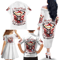 Skull Santa Claus Family Matching Off Shoulder Long Sleeve Dress and Hawaiian Shirt I Heard Santa On The Roof So I Turned On Fireplace - Wonder Print Shop