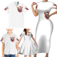 Skull Santa Claus Family Matching Short Sleeve Bodycon Dress and Hawaiian Shirt I Heard Santa On The Roof So I Turned On Fireplace - Wonder Print Shop