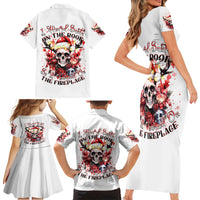 Skull Santa Claus Family Matching Short Sleeve Bodycon Dress and Hawaiian Shirt I Heard Santa On The Roof So I Turned On Fireplace - Wonder Print Shop