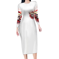 Skull Santa Claus Long Sleeve Bodycon Dress I Heard Santa On The Roof So I Turned On Fireplace - Wonder Print Shop