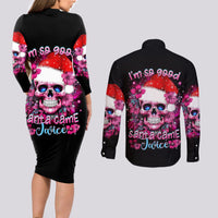 Skull Santa Claus Couples Matching Long Sleeve Bodycon Dress and Long Sleeve Button Shirt I'm So Good Santa Came Juice - Wonder Print Shop