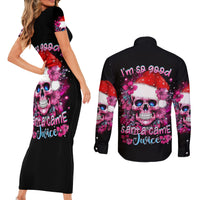 Skull Santa Claus Couples Matching Short Sleeve Bodycon Dress and Long Sleeve Button Shirt I'm So Good Santa Came Juice - Wonder Print Shop