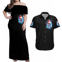 Skull Santa Girl Couples Matching Off Shoulder Maxi Dress and Hawaiian Shirt Iam A Sweet Girl But If You Piss Me Off, I Alway Full Of Crazy - Wonder Print Shop