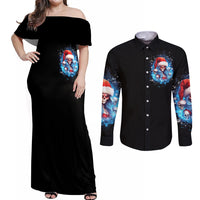Skull Santa Girl Couples Matching Off Shoulder Maxi Dress and Long Sleeve Button Shirt Iam A Sweet Girl But If You Piss Me Off, I Alway Full Of Crazy - Wonder Print Shop