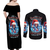 Skull Santa Girl Couples Matching Off Shoulder Maxi Dress and Long Sleeve Button Shirt Iam A Sweet Girl But If You Piss Me Off, I Alway Full Of Crazy - Wonder Print Shop