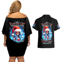 Skull Santa Girl Couples Matching Off Shoulder Short Dress and Hawaiian Shirt Iam A Sweet Girl But If You Piss Me Off, I Alway Full Of Crazy - Wonder Print Shop