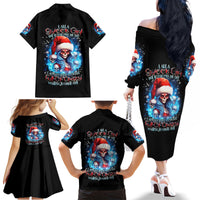 Skull Santa Girl Family Matching Off Shoulder Long Sleeve Dress and Hawaiian Shirt Iam A Sweet Girl But If You Piss Me Off, I Alway Full Of Crazy - Wonder Print Shop