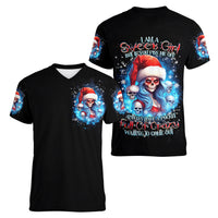 Skull Santa Girl Women V Neck T Shirt Iam A Sweet Girl But If You Piss Me Off, I Alway Full Of Crazy - Wonder Print Shop