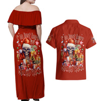 Skeleton Santa Claus Couples Matching Off Shoulder Maxi Dress and Hawaiian Shirt I'm Just Here For The Ho Ho Ho - Wonder Print Shop
