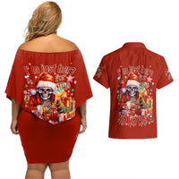 Skeleton Santa Claus Couples Matching Off Shoulder Short Dress and Hawaiian Shirt I'm Just Here For The Ho Ho Ho - Wonder Print Shop