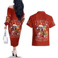Skeleton Santa Claus Couples Matching Off The Shoulder Long Sleeve Dress and Hawaiian Shirt I'm Just Here For The Ho Ho Ho - Wonder Print Shop