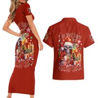 Skeleton Santa Claus Couples Matching Short Sleeve Bodycon Dress and Hawaiian Shirt I'm Just Here For The Ho Ho Ho - Wonder Print Shop