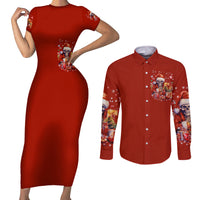 Skeleton Santa Claus Couples Matching Short Sleeve Bodycon Dress and Long Sleeve Button Shirt I'm Just Here For The Ho Ho Ho - Wonder Print Shop