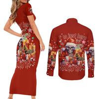 Skeleton Santa Claus Couples Matching Short Sleeve Bodycon Dress and Long Sleeve Button Shirt I'm Just Here For The Ho Ho Ho - Wonder Print Shop