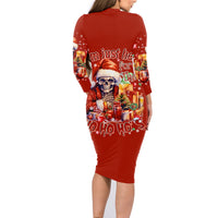 Skeleton Santa Claus Family Matching Long Sleeve Bodycon Dress and Hawaiian Shirt I'm Just Here For The Ho Ho Ho - Wonder Print Shop