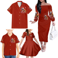 Skeleton Santa Claus Family Matching Off Shoulder Long Sleeve Dress and Hawaiian Shirt I'm Just Here For The Ho Ho Ho - Wonder Print Shop