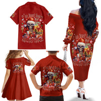 Skeleton Santa Claus Family Matching Off Shoulder Long Sleeve Dress and Hawaiian Shirt I'm Just Here For The Ho Ho Ho - Wonder Print Shop