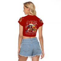 Skeleton Santa Claus Raglan Cropped T Shirt I'm Just Here For The Ho Ho Ho - Wonder Print Shop