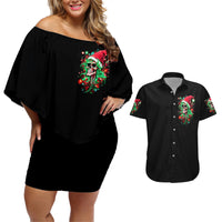 Skull Santa Girl Couples Matching Off Shoulder Short Dress and Hawaiian Shirt Is This Jolly Enough - Wonder Print Shop