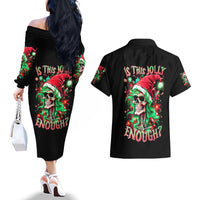 Skull Santa Girl Couples Matching Off The Shoulder Long Sleeve Dress and Hawaiian Shirt Is This Jolly Enough - Wonder Print Shop