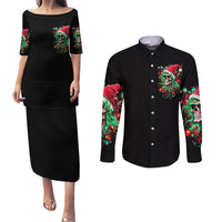Skull Santa Girl Couples Matching Puletasi Dress and Long Sleeve Button Shirt Is This Jolly Enough - Wonder Print Shop