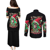 Skull Santa Girl Couples Matching Puletasi Dress and Long Sleeve Button Shirt Is This Jolly Enough - Wonder Print Shop