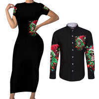 Skull Santa Girl Couples Matching Short Sleeve Bodycon Dress and Long Sleeve Button Shirt Is This Jolly Enough - Wonder Print Shop