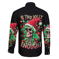 Skull Santa Girl Family Matching Off Shoulder Long Sleeve Dress and Hawaiian Shirt Is This Jolly Enough - Wonder Print Shop