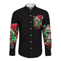 Skull Santa Girl Long Sleeve Button Shirt Is This Jolly Enough - Wonder Print Shop