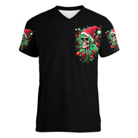 Skull Santa Girl Women V Neck T Shirt Is This Jolly Enough - Wonder Print Shop