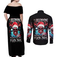 Skull Santa Claus Couples Matching Off Shoulder Maxi Dress and Long Sleeve Button Shirt It's Beginning To Look A Lot Like Fuck This - Wonder Print Shop