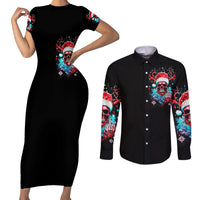 Skull Santa Claus Couples Matching Short Sleeve Bodycon Dress and Long Sleeve Button Shirt It's Beginning To Look A Lot Like Fuck This - Wonder Print Shop