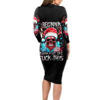 Skull Santa Claus Long Sleeve Bodycon Dress It's Beginning To Look A Lot Like Fuck This - Wonder Print Shop