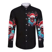 Skull Santa Claus Long Sleeve Button Shirt It's Beginning To Look A Lot Like Fuck This - Wonder Print Shop
