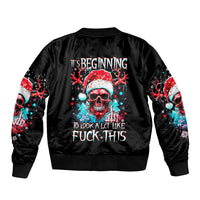 Skull Santa Claus Sleeve Zip Bomber Jacket It's Beginning To Look A Lot Like Fuck This - Wonder Print Shop