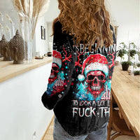 Skull Santa Claus Women Casual Shirt It's Beginning To Look A Lot Like Fuck This - Wonder Print Shop