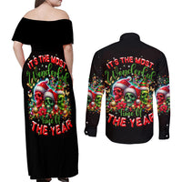 Skull Santa Claus Couples Matching Off Shoulder Maxi Dress and Long Sleeve Button Shirt It's The Most Time Of The Year - Wonder Print Shop