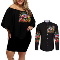 Skull Santa Claus Couples Matching Off Shoulder Short Dress and Long Sleeve Button Shirt It's The Most Time Of The Year - Wonder Print Shop