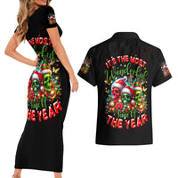 Skull Santa Claus Couples Matching Short Sleeve Bodycon Dress and Hawaiian Shirt It's The Most Time Of The Year - Wonder Print Shop