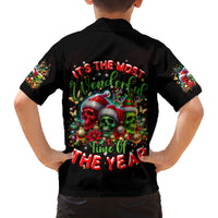 Skull Santa Claus Family Matching Long Sleeve Bodycon Dress and Hawaiian Shirt It's The Most Time Of The Year - Wonder Print Shop