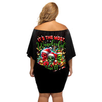 Skull Santa Claus Family Matching Off Shoulder Short Dress and Hawaiian Shirt It's The Most Time Of The Year - Wonder Print Shop