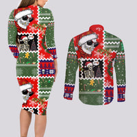 Skeleton Santa Claus Couples Matching Long Sleeve Bodycon Dress and Long Sleeve Button Shirt Moodboard Skull Ugly Christmas - Wonder Print Shop