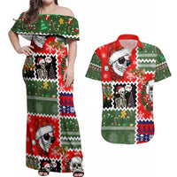 Skeleton Santa Claus Couples Matching Off Shoulder Maxi Dress and Hawaiian Shirt Moodboard Skull Ugly Christmas - Wonder Print Shop