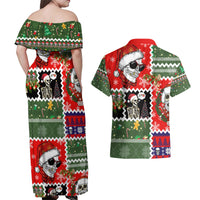 Skeleton Santa Claus Couples Matching Off Shoulder Maxi Dress and Hawaiian Shirt Moodboard Skull Ugly Christmas - Wonder Print Shop