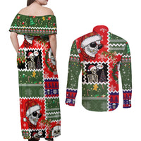 Skeleton Santa Claus Couples Matching Off Shoulder Maxi Dress and Long Sleeve Button Shirt Moodboard Skull Ugly Christmas - Wonder Print Shop
